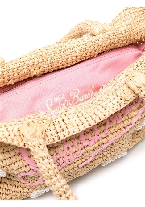 Beach midi bag in decorated raffia MC2 | RAFFIA BEACH MID-PEARL HEART1121 EMB